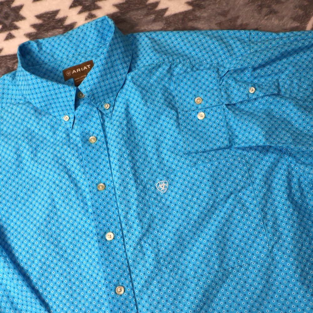 Ariat Mens XXXL Blue Geometric Floral Print Cotton Western Button Down Shirt